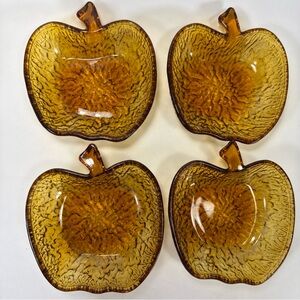 Set of 4 Amber Glass Apple Shaped Dishes Italy desert, fruit bowls.
